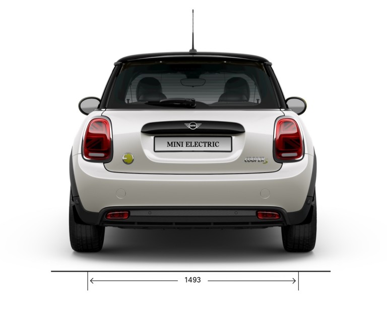 Þriggja dyra MINI Cooper SE – frá hlið – mál